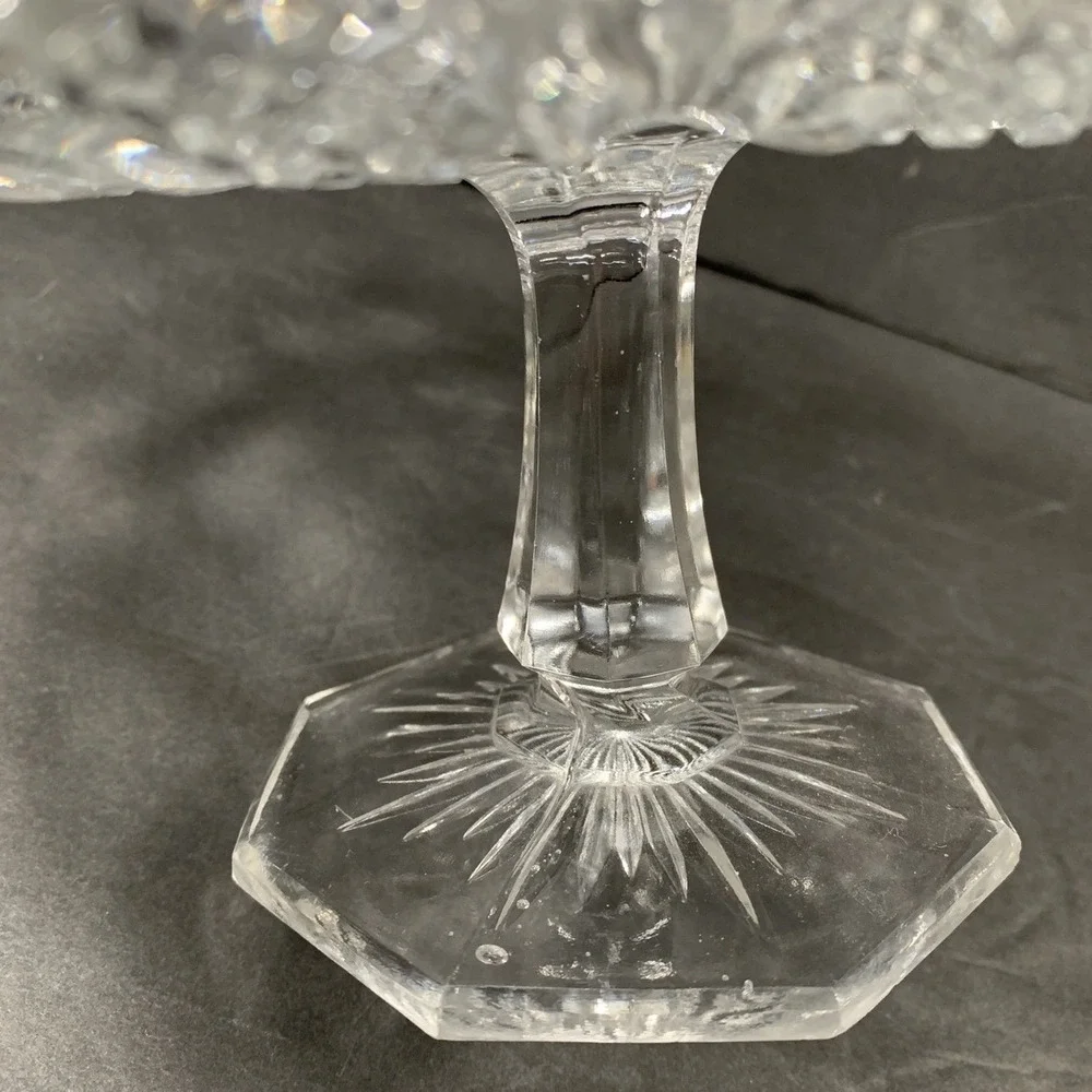 Panama EAPG Clear Pressed Glass Pedestal Cake Stand Scalloped Rim Starburst Base